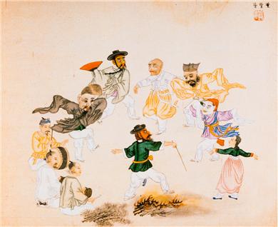 서울의 놀이문화를 보여주는 김준근의 탈춤.